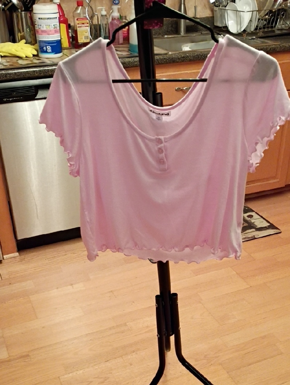 Abound Light Pink Lettuce-Edge Short Sleeve Crop Top